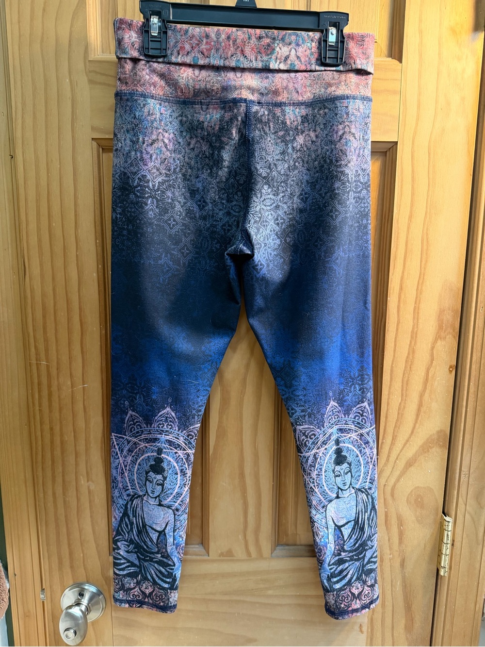 Ombre Blue and Pink Patterned Active Leggings, Buddha graphic